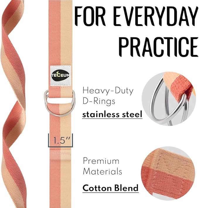 TECEUM Yoga Strap & Mat Strap – 2 IN 1 – Cotton – 6 ft 8 ft 10 ft (30+ colors) – Adjustable Non-Slip Belt for Yoga, Pilates, Stretching, Physical Therapy, Fitness & Home Workout – For Carrying Mats-GravixFit