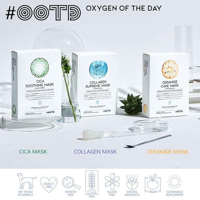 #OOTD Ceramide Brightening Sheet Mask For Face, Moisturizing, Anti Aging Ceramide, Peptide, Vitamin C, EVE Vegan 10EA-GravixFit