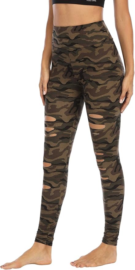 DIBAOLONG Womens High Waist Yoga Pants Cutout Ripped Tummy Control Workout Running Yoga Skinny Leggings-GravixFit