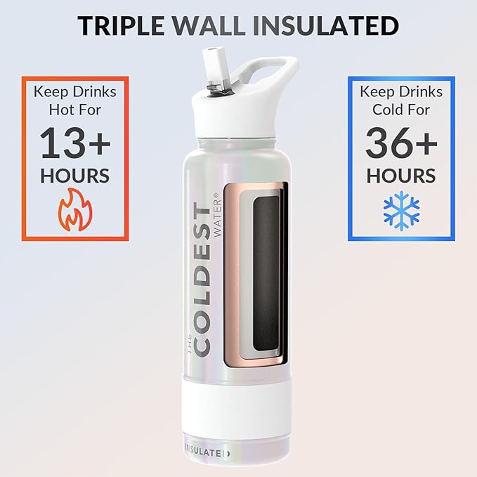 Coldest Insulated Water Bottle with Straw Lid - Stainless Steel Metal Insulated Bottle for Men & Women (Cosmic Ice Glitter, 40 oz)-GravixFit