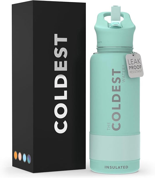 Coldest Insulated Water Bottle with Straw Lid - Stainless Steel Metal Insulated Bottle for Men & Women (Oceanic Green, 32 oz)-GravixFit