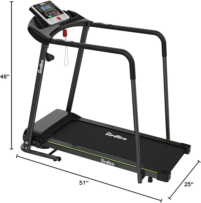 Redliro Walking Treadmill with Long Handrail for Balance, Recovery Fitness Exercise Machine Foldable for Home use with Holder for Phone & Cup,LCD Display, 300 lbs Capacity-GravixFit