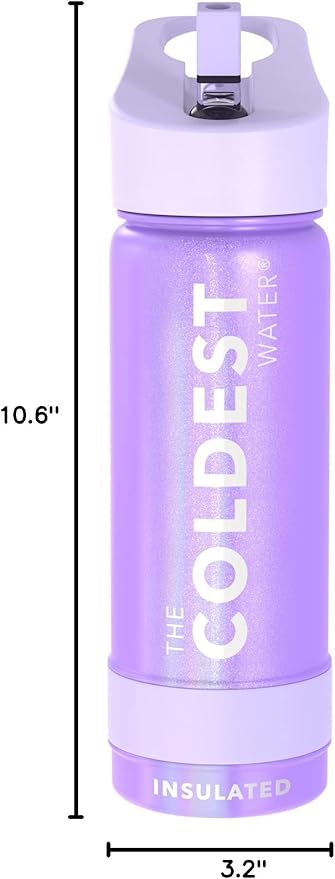 Coldest Insulated Water Bottle with Straw Lid - Stainless Steel Metal Insulated Bottle for Men & Women (Saturn's Moon Purple Glitter, 18 oz)-GravixFit