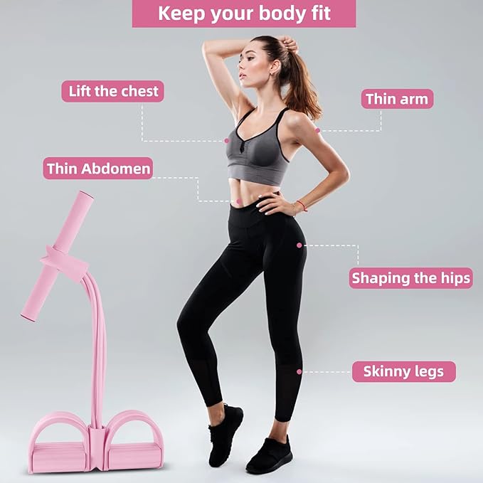 Multi-Function Tension Rope – 4 Tube Resistance Bands with Handles – Sit Up Exercise Equipment Home Gym Tummy Trainer for Men Women-GravixFit