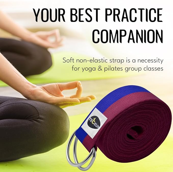 TECEUM Yoga Strap & Mat Strap – 2 IN 1 – Cotton – 6 ft 8 ft 10 ft (30+ colors) – Adjustable Non-Slip Belt for Yoga, Pilates, Stretching, Physical Therapy, Fitness & Home Workout – For Carrying Mats-GravixFit