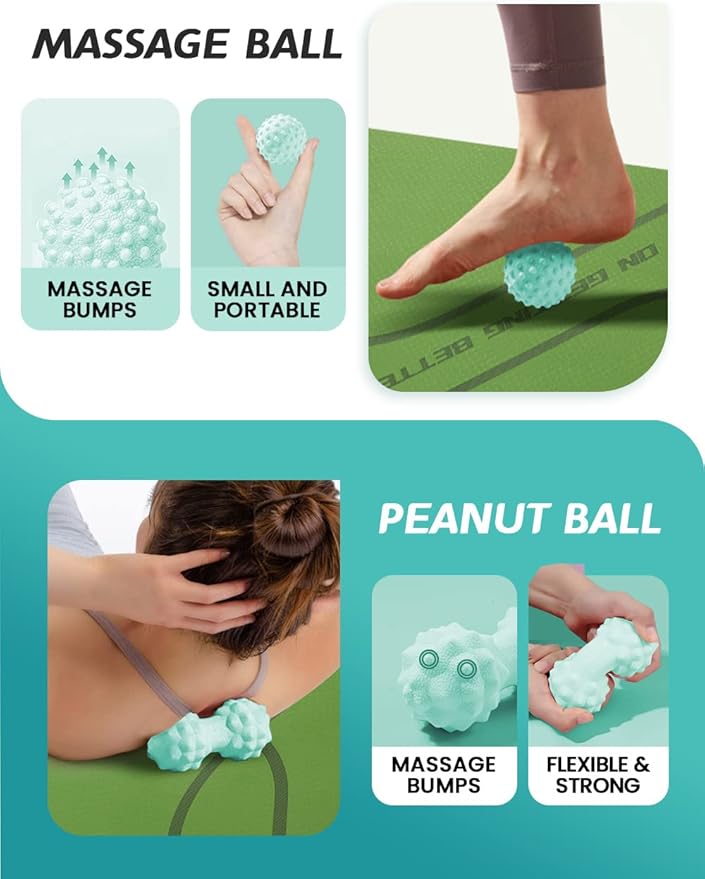 Yoga Wheel Set 9 in 1, Yoga Starter Kit for Beginner, Back Roller for Pain Relief & Deep Tissue Massage, Stretching, Improving Backbends, Size 13''-GravixFit