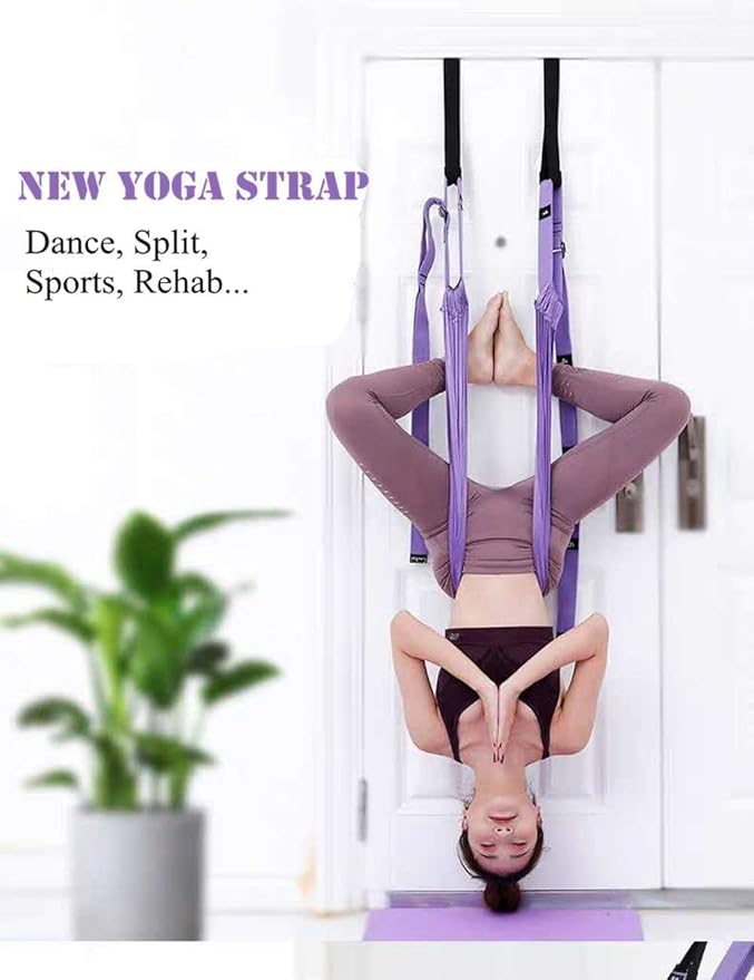 Yoga Stretching Strap, Adjustable Height Leg Stretcher Waist Back Stretch Band Aerial Yoga, Anti-gravity Inversion Exercises Door Flexibility Tensile Trainer for Rehab Pilates Dance Splits-GravixFit