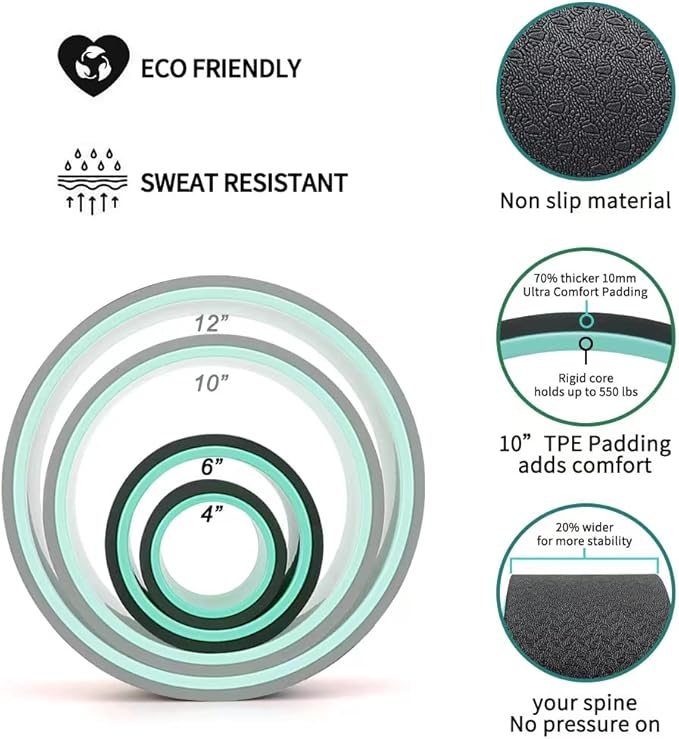 Yoga Wheel Set of 2, Upgraded 10MM Thick Back Wheels for Pain Relief & Stretching, Strongest Back Roller for Deep Tissue Massage, Improving Yoga Poses Backbend-GravixFit