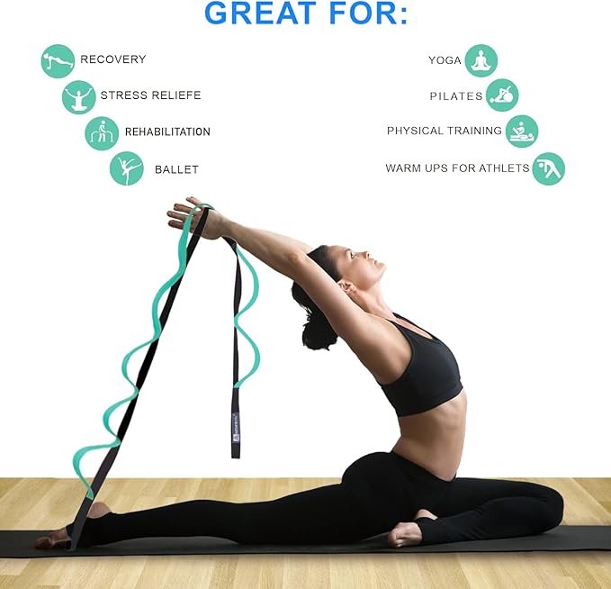Premium Durable Stretch Straps with Loops, Stretching Strap for Physical Therapy, Multi-Loop Yoga Strap Fitness Exercise Strap for Yoga, Pilates, Dance, Flexibility&Exercise-GravixFit