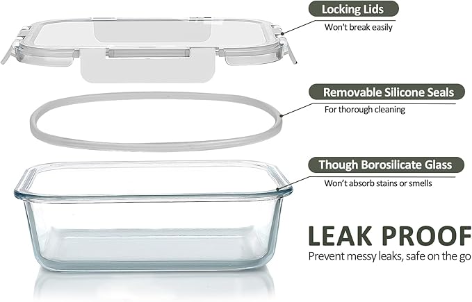 M MCIRCO 24-Piece Glass Food Storage Containers with Upgraded Snap Locking Lids,Glass Meal Prep Containers Set - Airtight Lunch Containers, Microwave, Oven, Freezer and Dishwasher,White-GravixFit