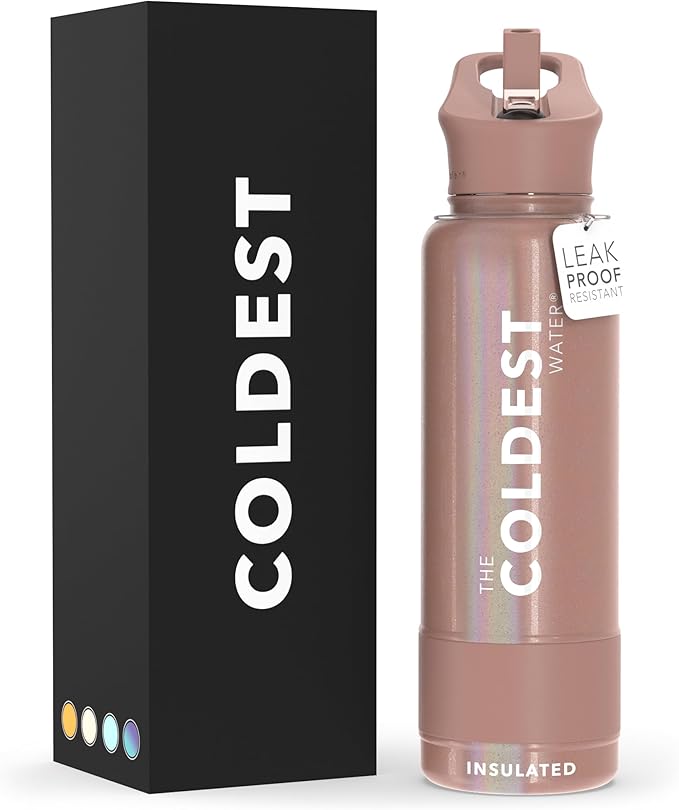 Coldest Insulated Water Bottle with Straw Lid - Stainless Steel Metal Insulated Bottle for Men & Women (Golden Rose Glitter, 40 oz)-GravixFit