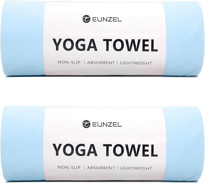 Eunzel 2 Pack Hot Yoga Towel Non Slip Yoga Mat Towel Non-Slip Sweat Absorbent Microfiber Towel for Hot Yoga, Pilates and Workout 72" x 26.5", Blue-GravixFit