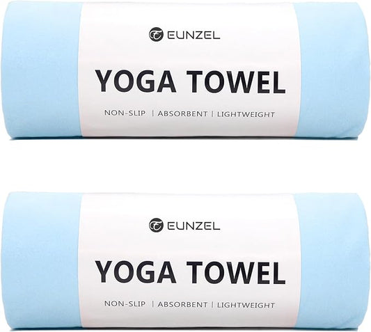 Eunzel 2 Pack Hot Yoga Towel Non Slip Yoga Mat Towel Non-Slip Sweat Absorbent Microfiber Towel for Hot Yoga, Pilates and Workout 72" x 26.5", Blue-GravixFit
