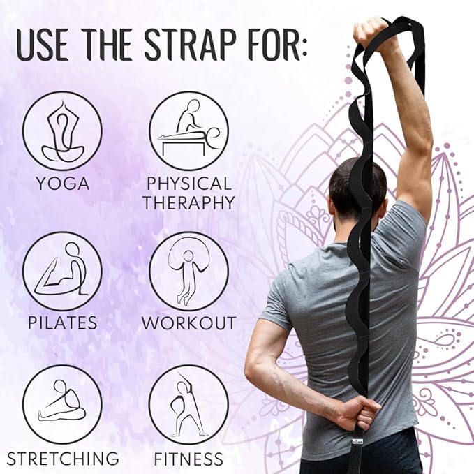 TECEUM Stretching Strap for Yoga & Physical Therapy – 10 Loops – Non-Elastic Leg Stretch Straps for Stretching, Exercising, Pilates, Post-Injury Rehabilitation for All Levels – Men & Women-GravixFit