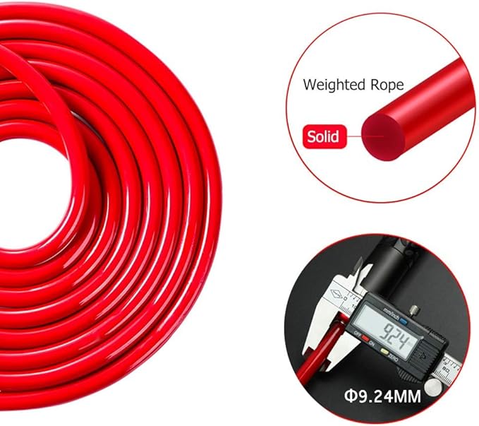Redify Weighted Jump Rope for Workout Fitness(1LB), Tangle-Free Ball Bearing Rapid Speed Skipping Rope for MMA Boxing Weight-loss,Aluminum Handle Adjustable Length 9MM Fabric Cotton+9MM Solid PVC Rope-GravixFit