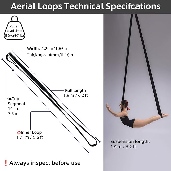 PRIOR FITNESS Aerial Yoga Straps 2m/6.6ft - Heavy Duty Circus Loops for Trapeze & Acrobatics[2 Pack],1850kg Load Capacity Medical-Grade Nylon-GravixFit