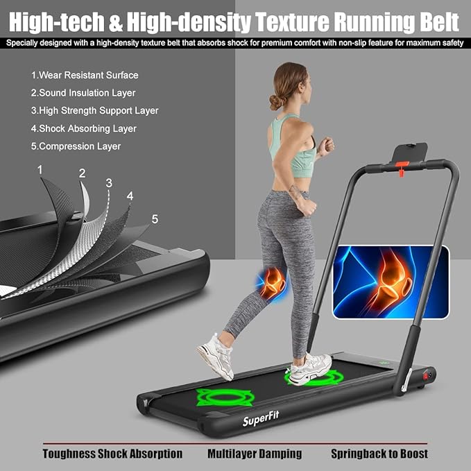 Goplus 2 in 1 Folding Treadmill, 2.25HP Under Desk Electric Superfit Treadmill, Installation-Free with APP Control, Remote Control, Bluetooth Speaker, LED Display, Walking for Home-GravixFit
