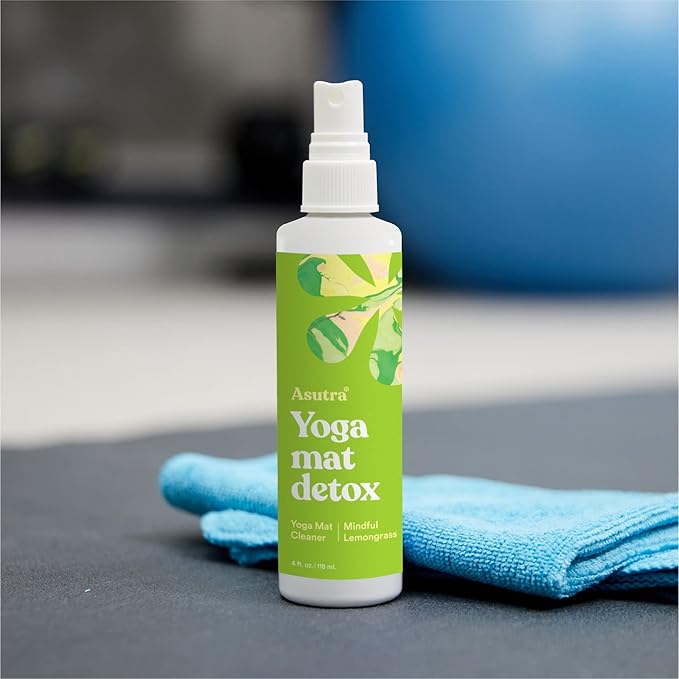 ASUTRA Yoga Mat Cleaner Spray (Mindful Lemongrass), 4 fl oz - No Slippery Residue, Organic Essential Oils Deep-Cleansing for Fitness Gear & Gym Equipment, Microfiber Towel Included-GravixFit
