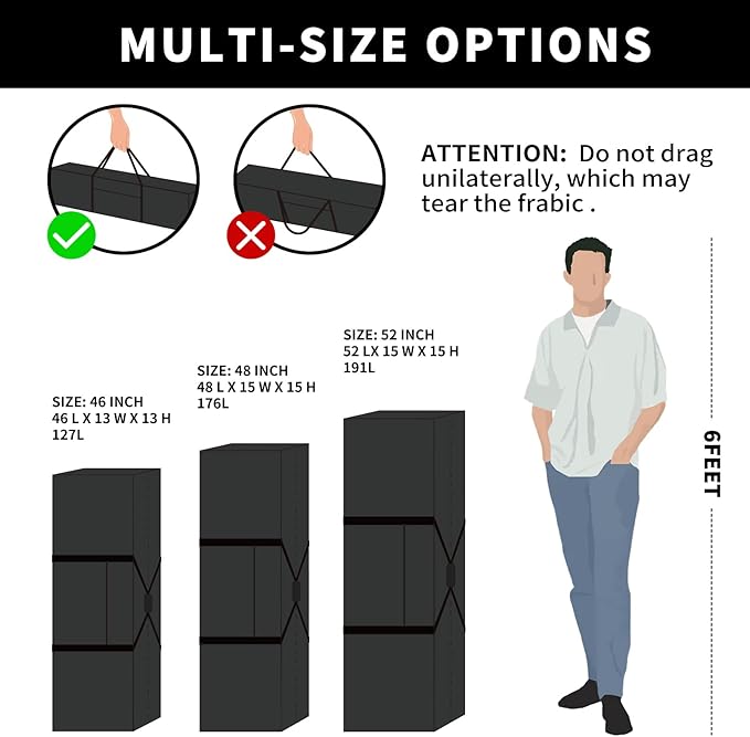 52 Inch Large Duffle Bag for Travel Camping Sport Equipment Storage Bag with 2-way Lockable Zippers (Black)-GravixFit