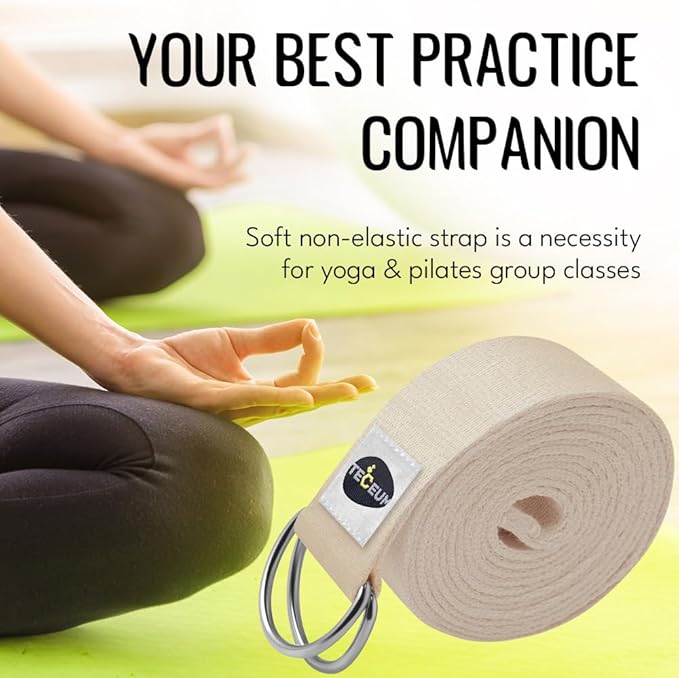 TECEUM Yoga Strap & Mat Strap – 2 IN 1 – Cotton – 6 ft 8 ft 10 ft (30+ colors) – Adjustable Non-Slip Belt for Yoga, Pilates, Stretching, Physical Therapy, Fitness & Home Workout – For Carrying Mats-GravixFit