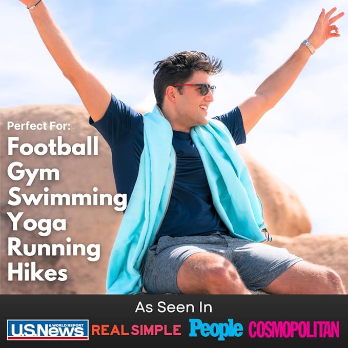 ECCOSOPHY Microfiber Beach Towel – Quick Dry Gym Towel, Highly Absorbent with Ribbed Texture, Lightweight – Ideal for Travel, Pool, Yoga, Fitness & Outdoor Adventures – 71x35 Aqua-GravixFit