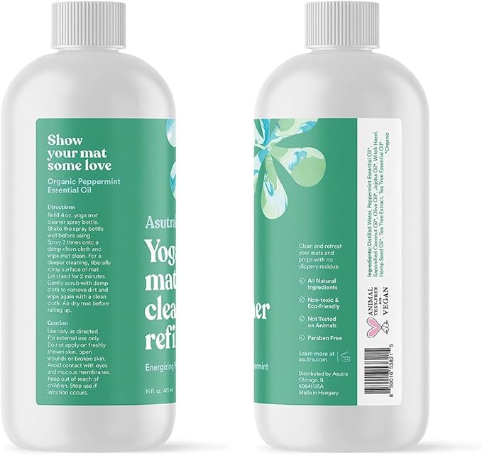 ASUTRA Yoga Mat Cleaner Spray Refill (Energizing Peppermint), 16 fl oz - No Slippery Residue, Organic Essential Oils, Deep-Cleansing for Fitness Gear & Gym Equipment-GravixFit