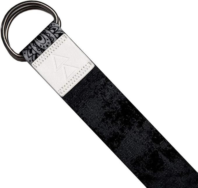 YOGA DESIGN LAB | The Yoga Strap | Luxurious, Extra Long, Super Soft, Eco Printed | Studio Quality, Adjustable | Safely Stretch Further and Hold Longer | 8 ft Long (Mandala Black, 8ft)-GravixFit