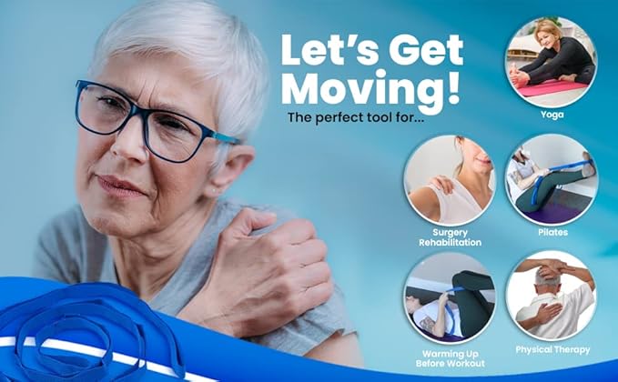 RangeMaster FlexAbility Static Stretch Strap | | Perfect for Yoga, Pilates, and Physical Therapy | Flexibility and Range of Motion Tool | Blue-GravixFit