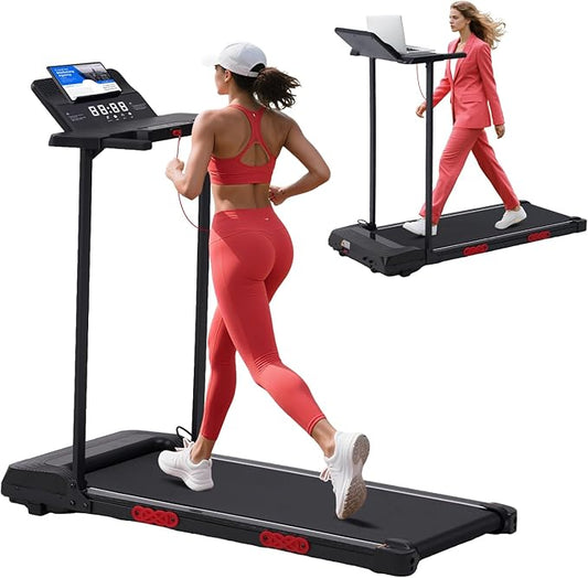 Treadmill with Handles, Folding Foldable Electric Treadmills for Home Small, 3.0HP Walking Pad Treadmills with Handle Bar, 3 in 1 Under Desk Treadmill with Remote Control, LED Display, 300LBS Capacity