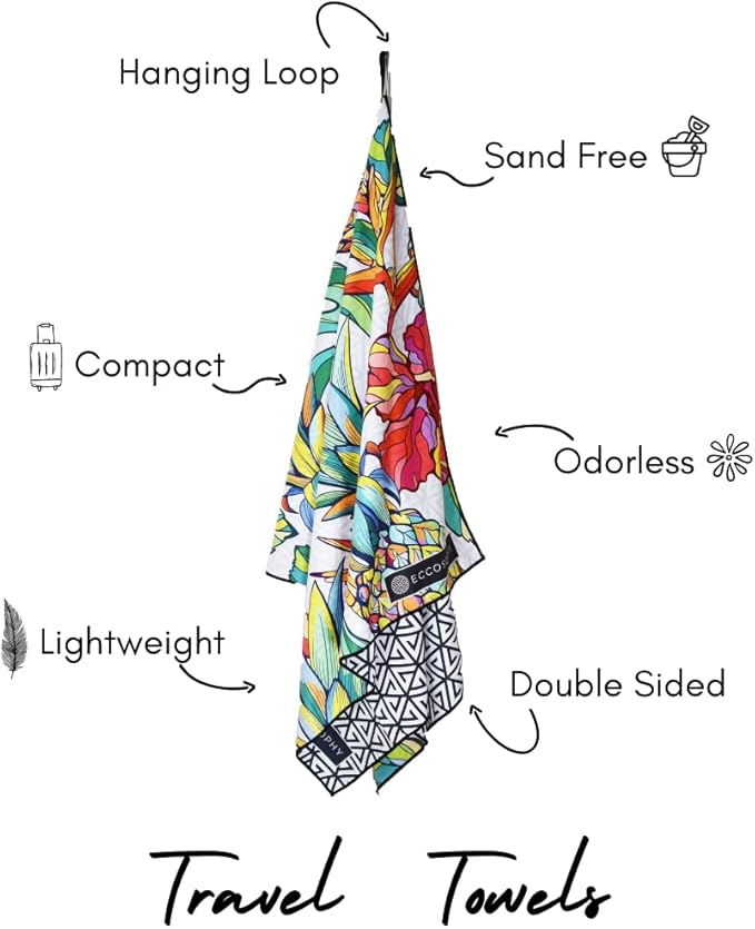 ECCOSOPHY Microfiber Beach Towel - Sand Free Towels are Quick Dry, Light Weight, Super Absorbent - Perfect Pool, Travel, Cruise, Camping Essentials - Oversized Extra Large for Adults 71x35 in-GravixFit