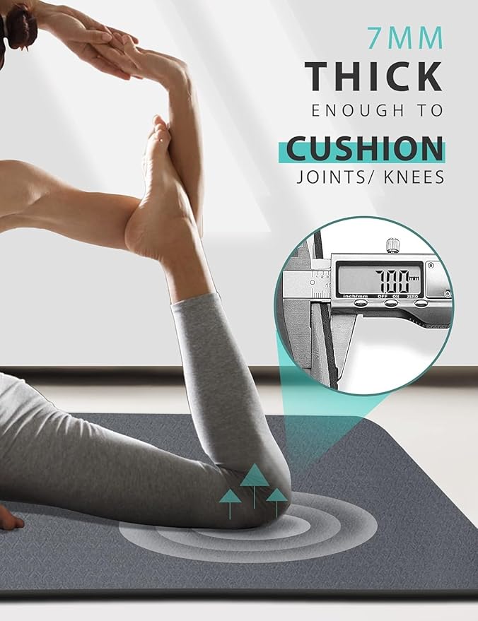 Yoga Mat Double-Sided Non Slip, 72'' x 32'' x 7mm - Extra Wide & Thick Yoga Mat for Women Men Kids, Professional TPE Yoga Mats for Home Workout, Yoga, Pilates and Floor Exercise, with Carrier Strap-GravixFit