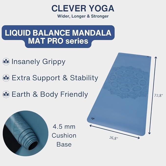 Clever Yoga Liquid Balance Thick Yoga Mat - Pro Exercise Yoga Mat with Non-Slip Surface for Home Gym, Earth-Friendly & Recyclable Pilates and Workout Pad Women & Men, 4.5 mm-GravixFit