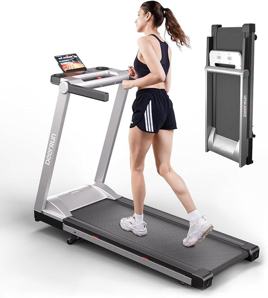 DeerRun Treadmills for Home with Incline and Handles, 3.5 HP Foldable Treadmill 350 LBS Weight Capacity for Small Spaces, Folding Running Machine with Smart APP-GravixFit