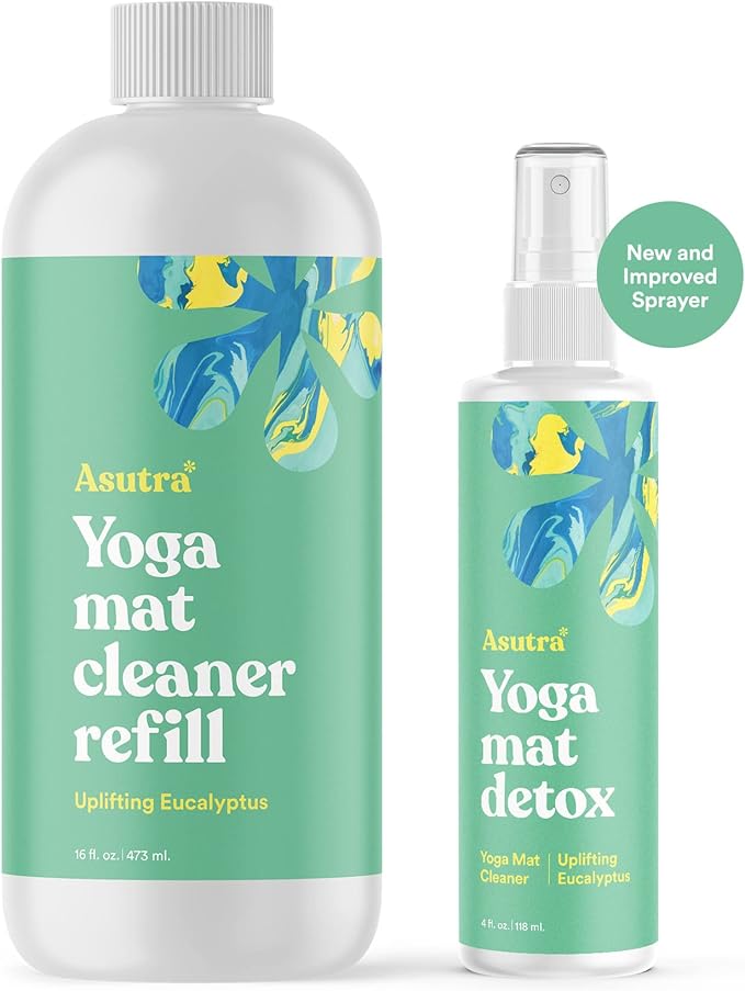 ASUTRA Yoga Mat Cleaner Spray (Uplifting Eucalyptus), 4 fl oz - No Slippery Residue, Organic Essential Oils, Deep-Cleansing for Fitness Gear & Gym Equipment, Microfiber Towel Included-GravixFit