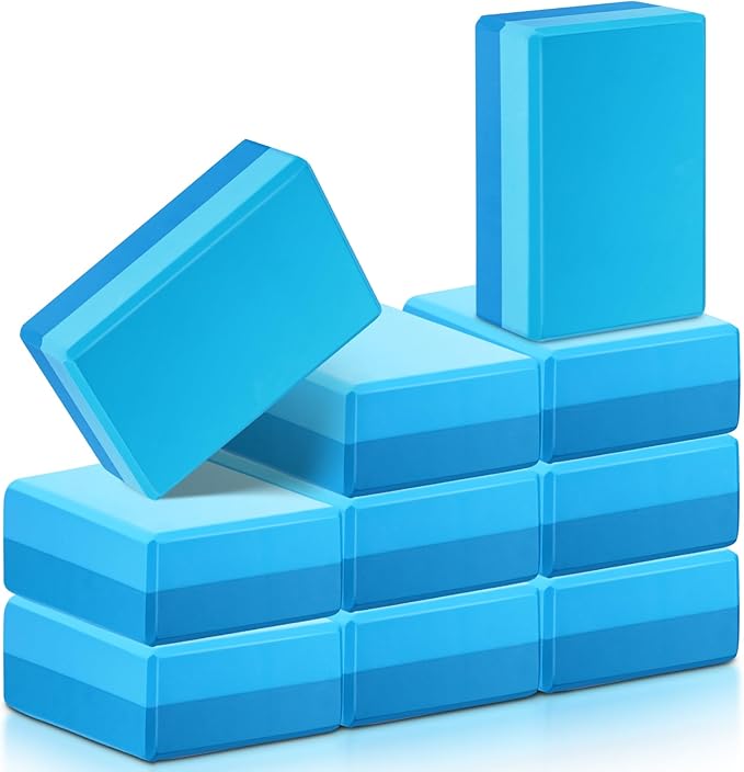 Liliful 10 Pcs Yoga Blocks Bulk Eva Foam Exercise Yoga Brick Soft Non Slip Surface Foam Blocks High Density Yoga Accessories for Workout Stability Balance Deepen Stretches Pilates 9''x6''x3''(Blue)-GravixFit