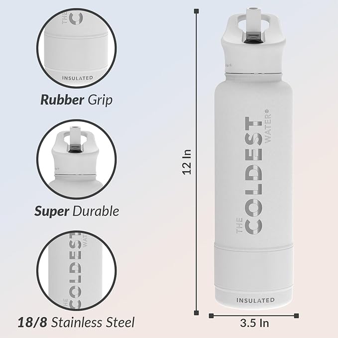Coldest Insulated Water Bottle with Straw Lid - Stainless Steel Metal Insulated Bottle for Men & Women (Epic White, 40 oz)-GravixFit