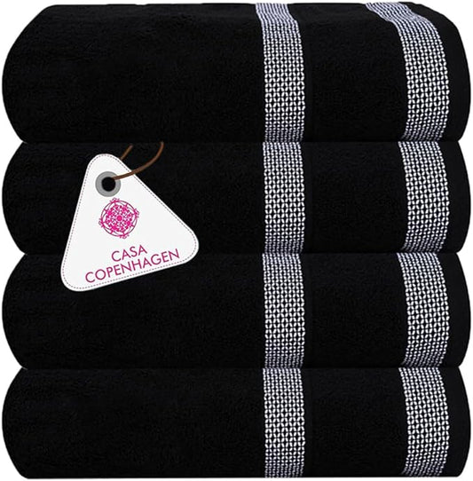 CASA COPENHAGEN Solitaire Towels, 4 Pieces Bath Towel Set- Black, 600 GSM Designed in Denmark Made of Soft Egyptian Cotton for Bathroom, Kitchen & Shower-GravixFit