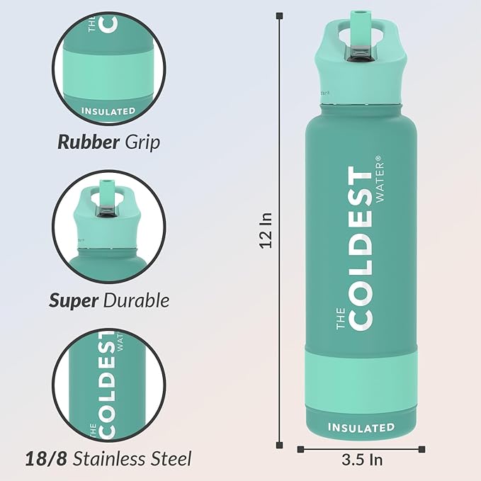Coldest Insulated Water Bottle with Straw Lid - Stainless Steel Metal Insulated Bottle for Men & Women (Terraform Green, 40 oz)-GravixFit