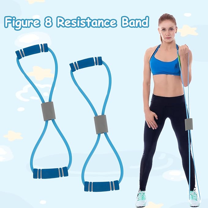 2 Pcs Figure 8 Resistance Band, Resistance Band with Handles, Suitable for Full Body Exercise, Strength Training, Flexibility, Exercise Elastic Rope, Suitable for Home, Gym (Blue)-GravixFit