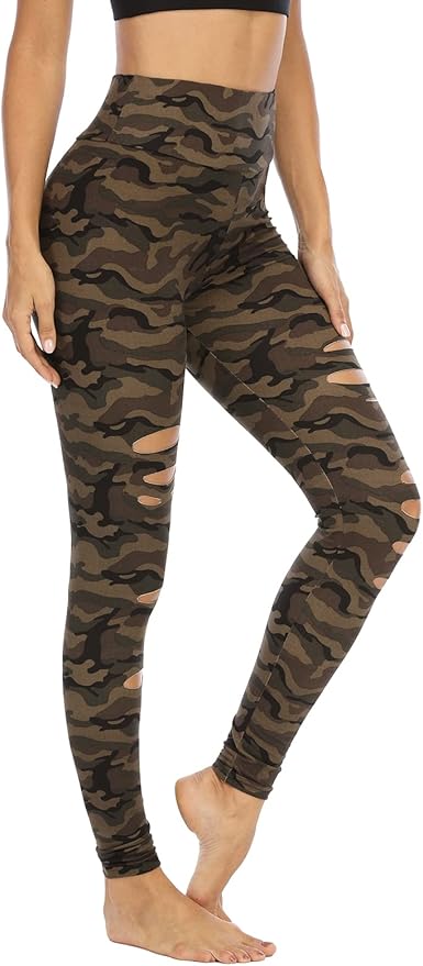 DIBAOLONG Womens High Waist Yoga Pants Cutout Ripped Tummy Control Workout Running Yoga Skinny Leggings-GravixFit