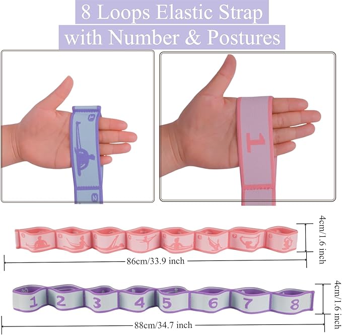 Elastic Yoga Stretching Strap with Loops, CEILIWEN Stretch Straps For Physical Therapy, Pilates Stretch Band, Elastic Exercise Bands, Leg Stretching Strap, Stretch Resistance Bands For Exercise-GravixFit