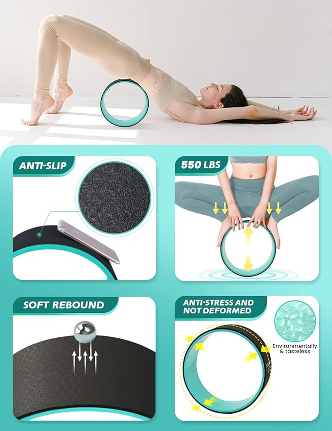 Yoga Wheel Set 9 in 1, Yoga Starter Kit for Beginner, Back Roller for Pain Relief & Deep Tissue Massage, Stretching, Improving Backbends, Size 13''-GravixFit