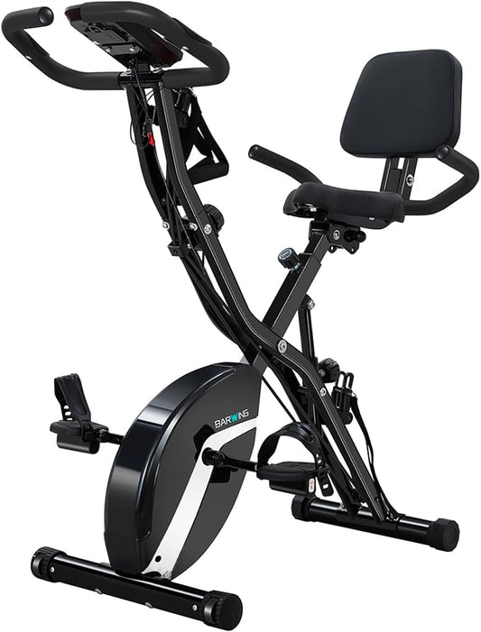 BARWING Stationary Exercise Bike for Home Workout, 5 IN 1 Foldable Indoor Cycling Bike for Seniors, 350LB Capacity, 16-Level Magnetic Resistance, Seat Backrest Adjustments