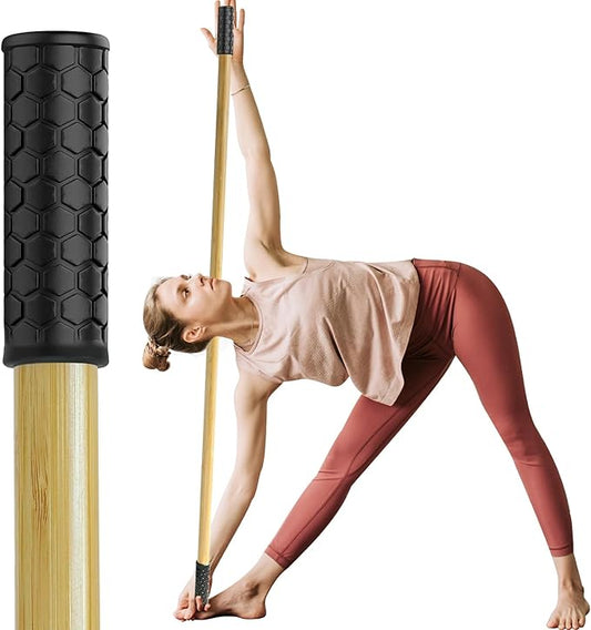 5ft Yoga Stick from Natural Bamboo - Non-Slip Handle Stretching Stick for Mobility,Versatile Exercise Tool with Flexibility,Stretch Bar for All Fitness Levels,Rehabilitation,and Posture-GravixFit