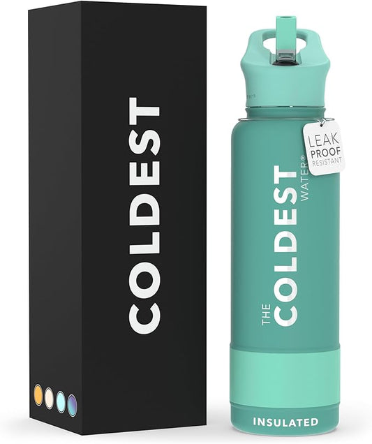 Coldest Insulated Water Bottle with Straw Lid - Stainless Steel Metal Insulated Bottle for Men & Women (Terraform Green, 40 oz)-GravixFit