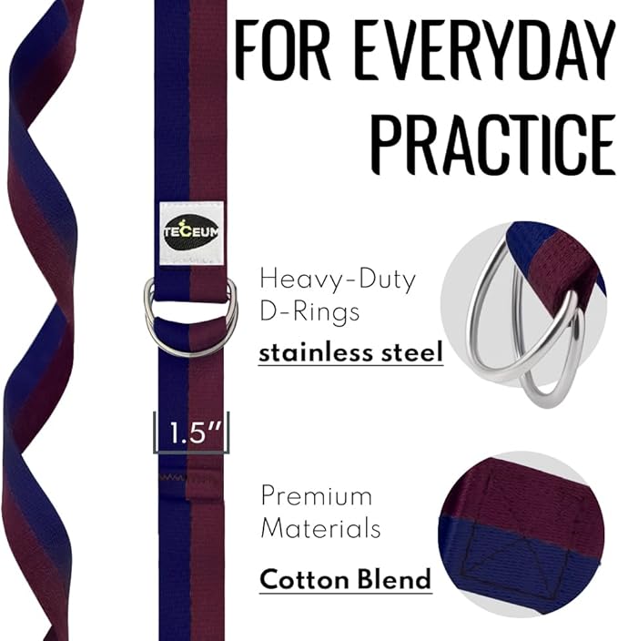 TECEUM Yoga Strap & Mat Strap – 2 IN 1 – Cotton – 6 ft 8 ft 10 ft (30+ colors) – Adjustable Non-Slip Belt for Yoga, Pilates, Stretching, Physical Therapy, Fitness & Home Workout – For Carrying Mats-GravixFit