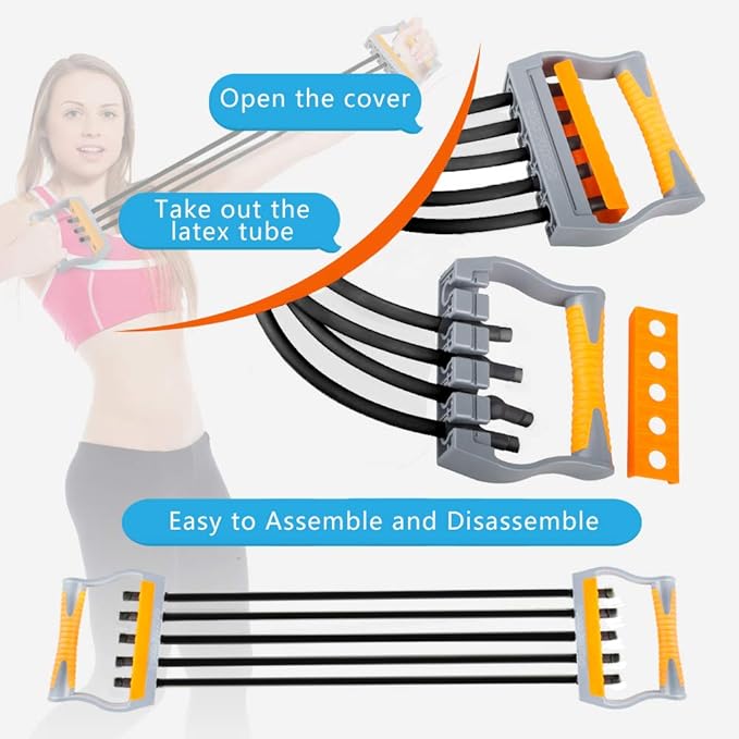 TOCO FREIDO Chest Expander | Arm Training, 5 Tubes Ajustable Arm Strength Trainer, Exercise Resistance Bands for Home Fitness Muscle Training Body Building-GravixFit