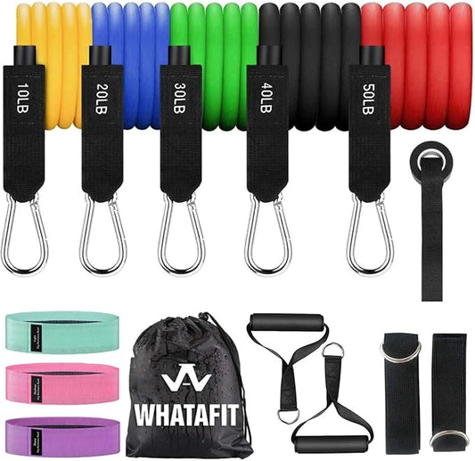 WHATAFIT Resistance Bands, Exercise Bands，Resistance Bands for Working Out, Work Out Bands with Handles for Men and Women Fitness, Strength Training Home Gym Equipment-GravixFit