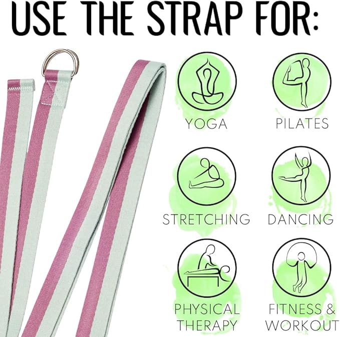 TECEUM Yoga Strap & Mat Strap – 2 IN 1 – Cotton – 6 ft 8 ft 10 ft (30+ colors) – Adjustable Non-Slip Belt for Yoga, Pilates, Stretching, Physical Therapy, Fitness & Home Workout – For Carrying Mats-GravixFit