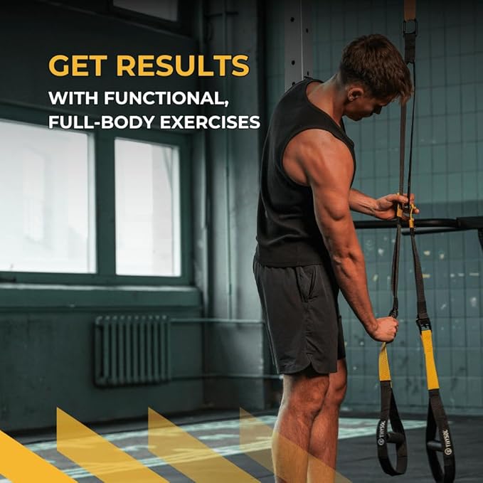 THYSOL® Resistance Trainer Pro Xtreme Straps Army | Sling Trainer Set with Adjustable Door Anchor | Fitness Home Workouts - Suitable for Travelling & for Training Indoor & Outdoor (Yellow)-GravixFit